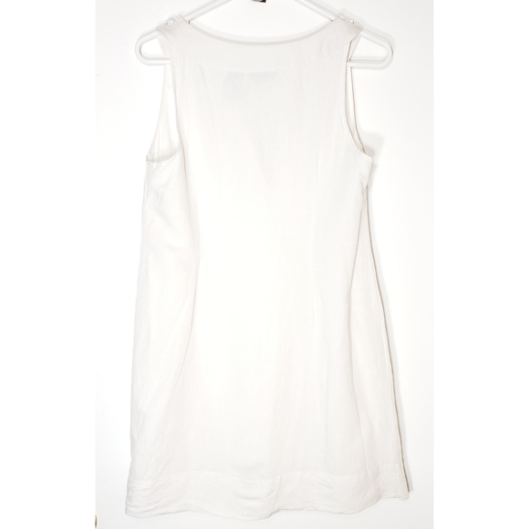White Linen Summer Sleeveless Mini Dress, Lined - Picture 2 of 5